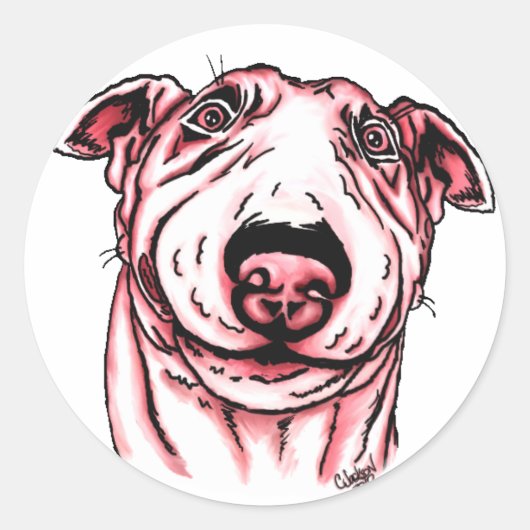 Roze Valentijnsdag van het hart Bull Terrier Ronde Sticker (Voorkant)