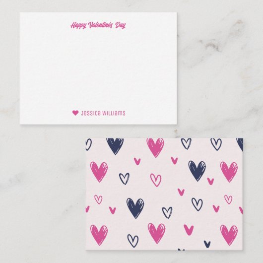 Roze Valentijnsdag van het loopvlakpatroon Notitiekaartje (Voorkant / Achterkant)