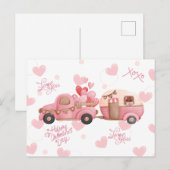  roze Valentijnsdag Vrachtwagen en hart Briefkaart (Voorkant / Achterkant)