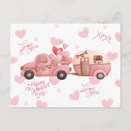  roze Valentijnsdag Vrachtwagen en hart Briefkaart (Voorkant)
