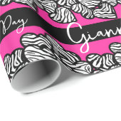 Roze Valentijnsdag Zebra Hart Patroon met naam Cadeaupapier (Rol Hoek)