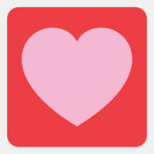 Roze Valentijnse Hart op Rood Vierkante Sticker (Voorkant)