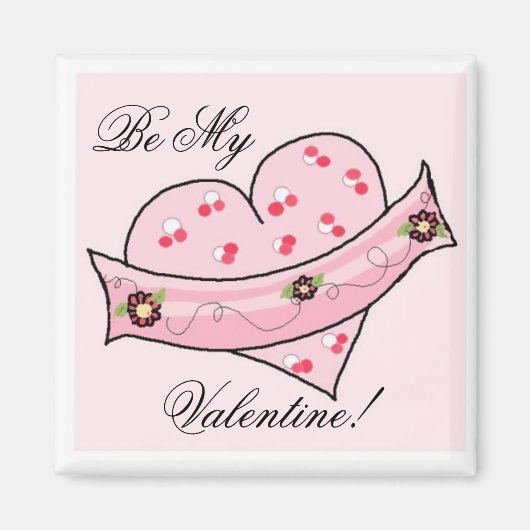 Roze Valentijnshart Met Lint Magneet (Voorkant)