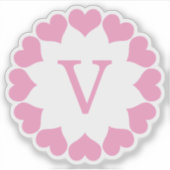 Roze Valentijnsharten in een cirkel met initiaal Sticker (Voorkant)