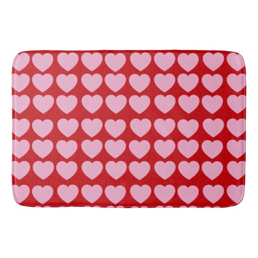 Roze Valentijnsharten op rood Badmat (Voorkant)