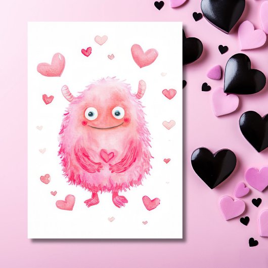 Roze Valentijnsmonster Valentijnsdag kaart