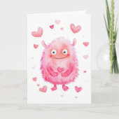 Roze Valentijnsmonster Valentijnsdag kaart (Voorkant)