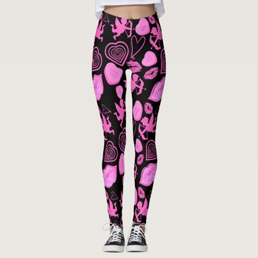 Roze Valentijnspatroon Leggings (Voorkant)