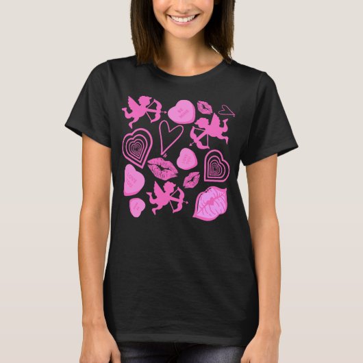 Roze Valentijnspatroon T-shirt (Voorkant)