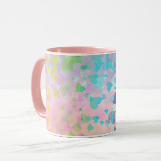 Roze vallende harten mok (Voorkant links)