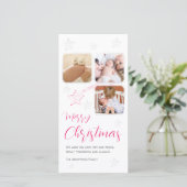 Roze vallende ster handgetekend 3 foto-script feestdagenkaart (Staand voorkant)