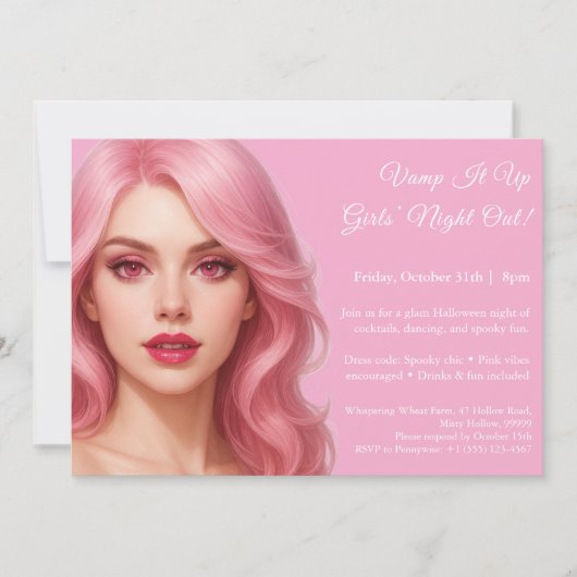 Roze vampier | Girls Night Out Halloween Uitnodigi Kaart (Voorkant)
