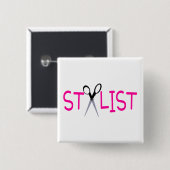 Roze van de Stijllijst van het haar met Schaar Vierkante Button 5,1 Cm (Voorkant /achterkant)