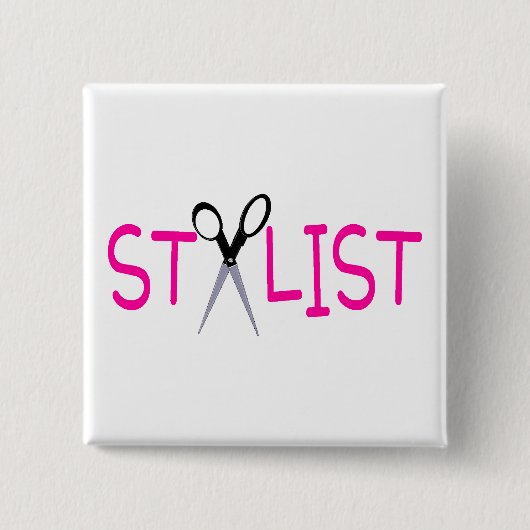 Roze van de Stijllijst van het haar met Schaar Vierkante Button 5,1 Cm (Voorkant)