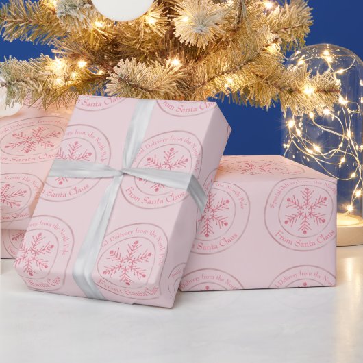 Roze van kerstman glittersneeuwvlok cadeaupapier (Feestdagen)