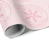 Roze van kerstman glittersneeuwvlok cadeaupapier (Rol Hoek)