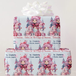 Roze Van Santa Girl's Naam Sneeuwman Kerstmis Cadeaupapier