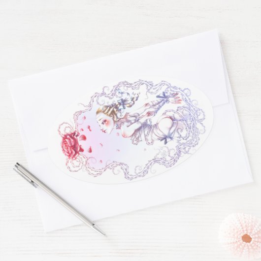 Roze van Versailles Ovale Sticker (Envelop)