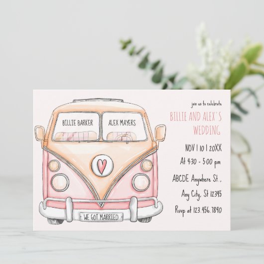 Roze van vintage bruiloft kaart (Staand voorkant)