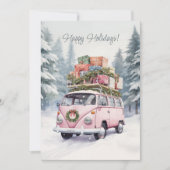 Roze Vanagon Kerstkaart (Voorkant)