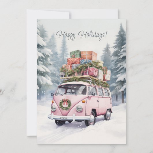 Roze Vanagon Kerstkaart (Voorkant)