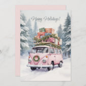 Roze Vanagon Kerstkaart (Voorkant / Achterkant)