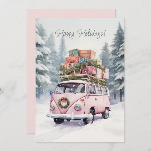 Roze Vanagon Kerstkaart (Voorkant / Achterkant)