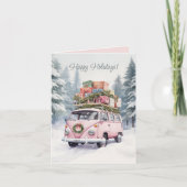 Roze Vanagon Vouw Kerstkaart Feestdagen Kaart (Voorkant)