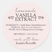 Roze vanille-extract met instructies ronde sticker (Voorkant)