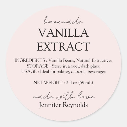 Roze Vanille-extractlabels met Instructies Ronde Sticker (Voorkant)