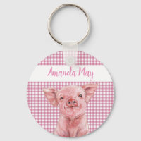Roze Varken Aquarel Gingham Plaid Monogram