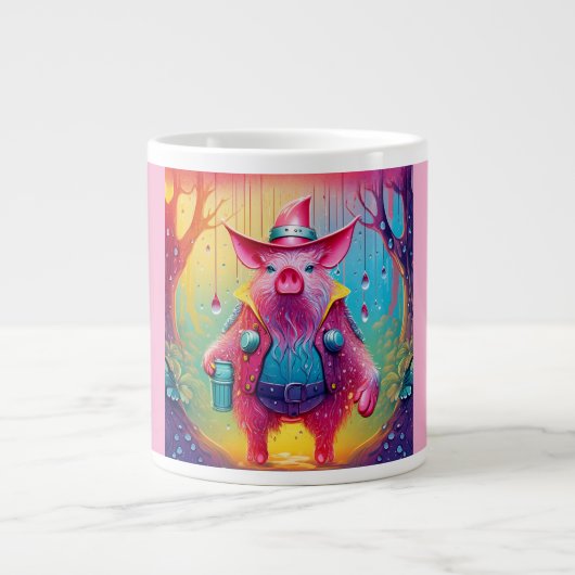 Roze Varken De Cowboy Grote Koffiekop (Voorkant)