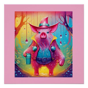 Roze Varken De Cowboy Perfect Poster