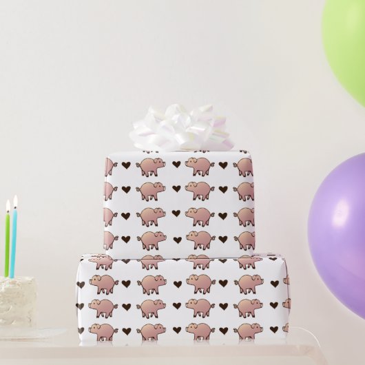 Roze Varken en Hart Wrapping Papier (Feestgeschenken)