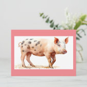 Roze Varken Flat Dank u kaart (Staand voorkant)