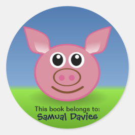 Roze varken gepersonaliseerde naamlabels ronde sticker