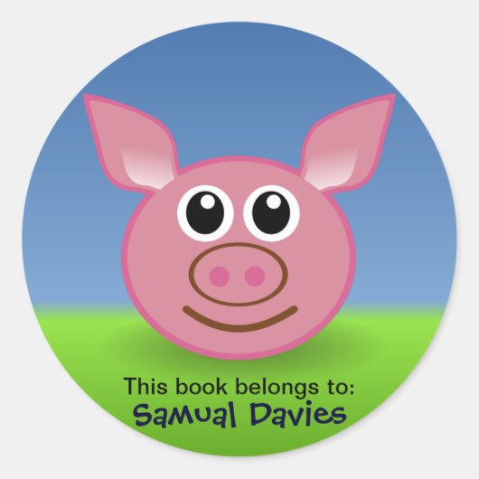 Roze varken gepersonaliseerde naamlabels ronde sticker (Voorkant)