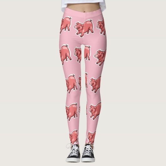 roze varken grappige cartoon leggings (Voorkant)