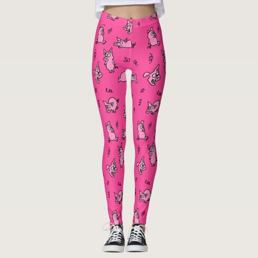 Roze Varken Grappige Cartoon Leggings (Voorkant)