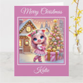  roze varken in een kerststal kaart (Gele Bloem)