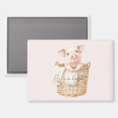 Roze varken in een mand magneet (Voorkant / Achterkant)