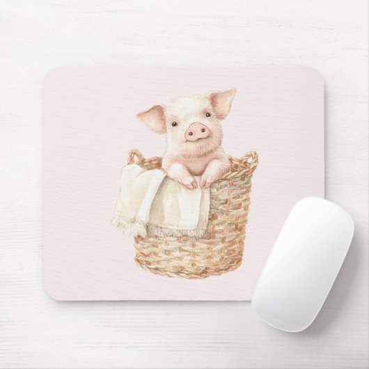 Roze varken in een mand muismat (Met muis)