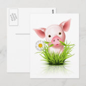 Roze varken in gras briefkaart (Voorkant / Achterkant)