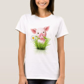 Roze varken in gras t-shirt (Voorkant)
