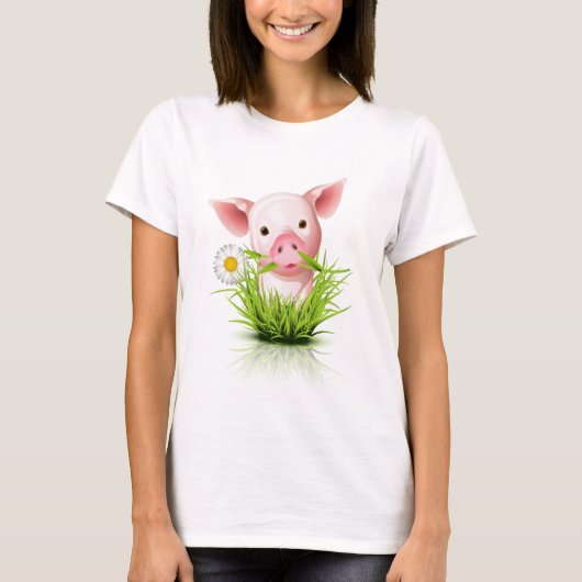 Roze varken in gras t-shirt (Voorkant)