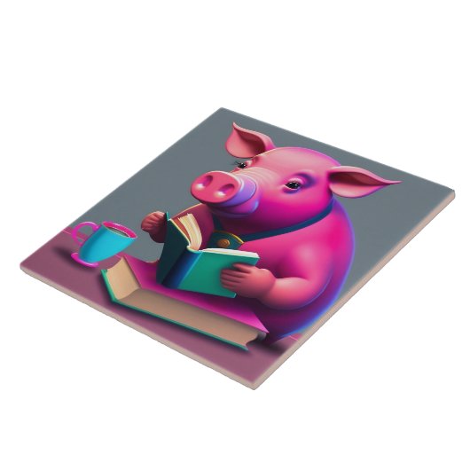 Roze Varken Keramische Tegel Tegeltje (Zijkant)