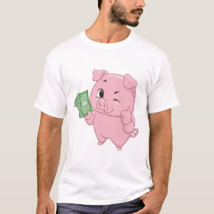 Roze varken met contant geld dat duimen omhoog gee t-shirt
