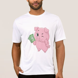 Roze varken met contant geld dat duimen omhoog gee t-shirt