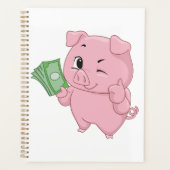 Roze varken met geld dat duim omhoog geeft planner (Voorkant)