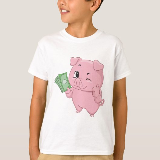 Roze varken met geld dat duim omhoog geeft t-shirt (Voorkant)